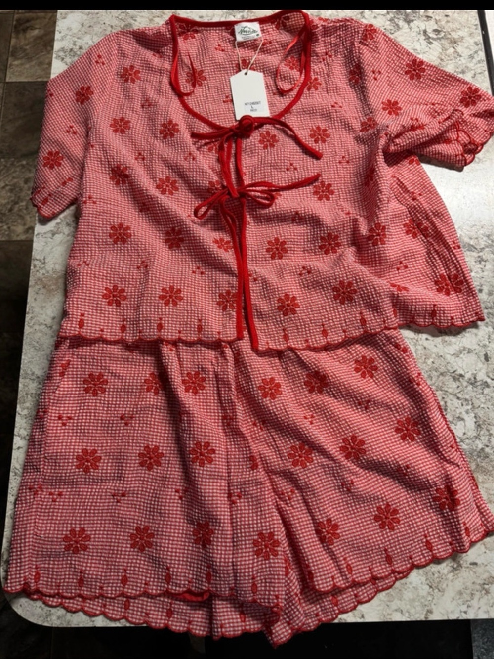 Very J Pink Red Floral Two-Piece Romper Set